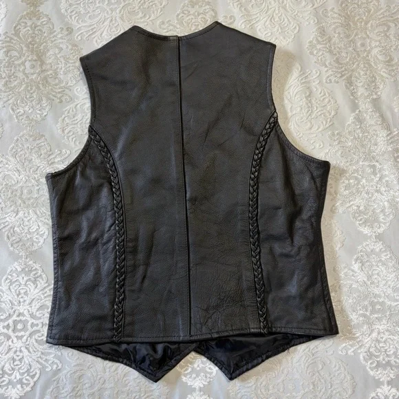 Xelement Motorcycle Genuine Leather Vest With Braided Detail Black Size Large - Picture 2 of 8
